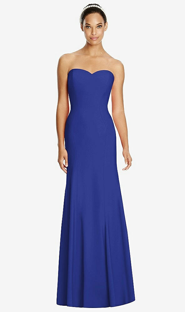 Front View - Cobalt Blue Sweetheart Strapless Flared Skirt Maxi Dress