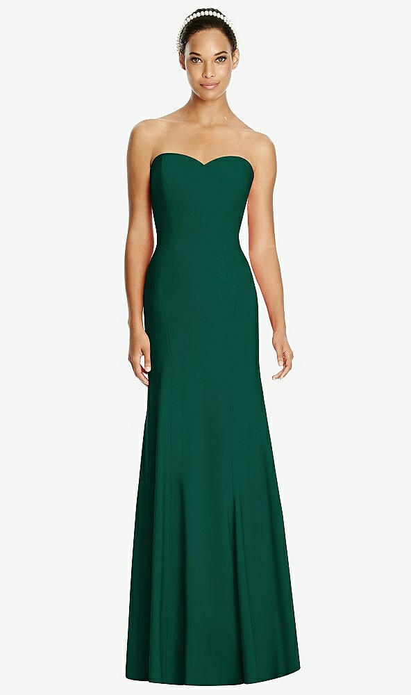 Front View - Hunter Green Sweetheart Strapless Flared Skirt Maxi Dress