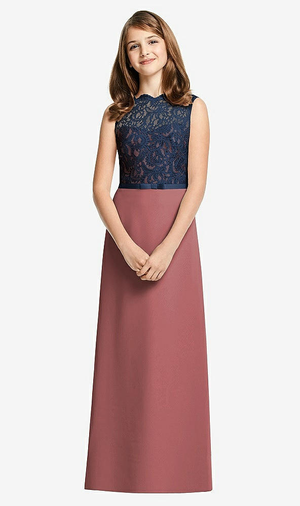 Front View - English Rose & Midnight Navy Dessy Junior Bridesmaid Dress JR540