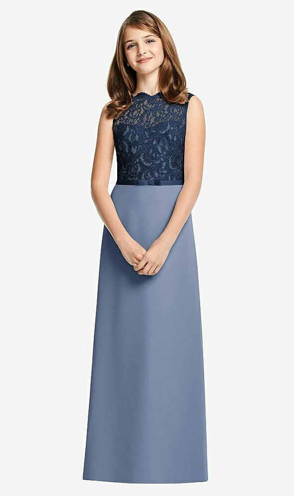 Front View - Larkspur Blue & Midnight Navy Dessy Junior Bridesmaid Dress JR540