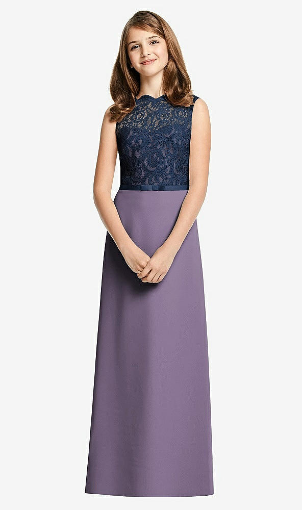 Front View - Lavender & Midnight Navy Dessy Junior Bridesmaid Dress JR540