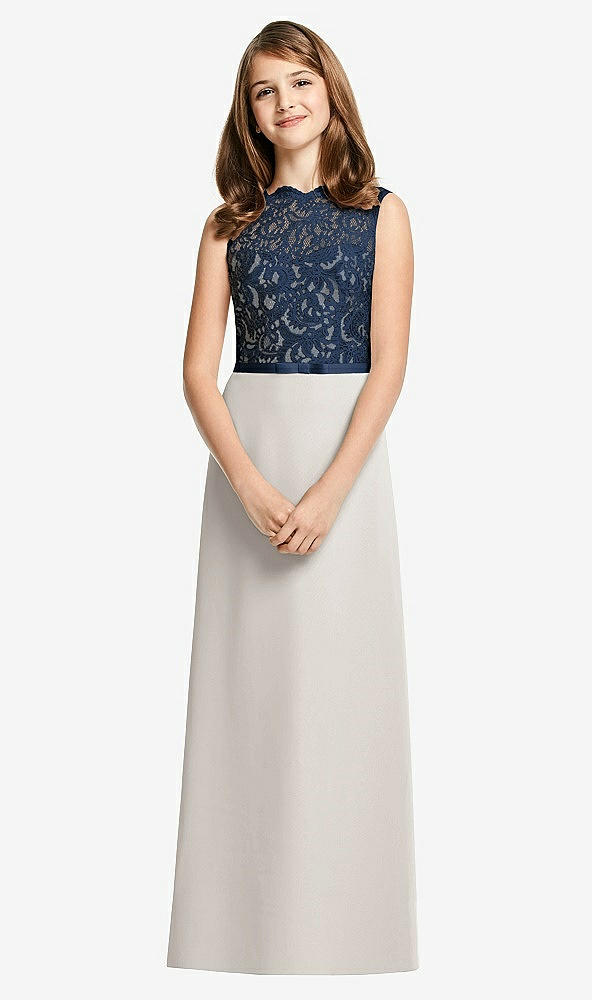 Front View - Oyster & Midnight Navy Dessy Junior Bridesmaid Dress JR540