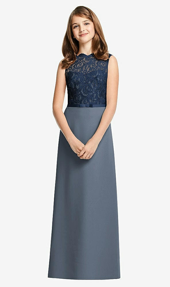 Front View - Silverstone & Midnight Navy Dessy Junior Bridesmaid Dress JR540