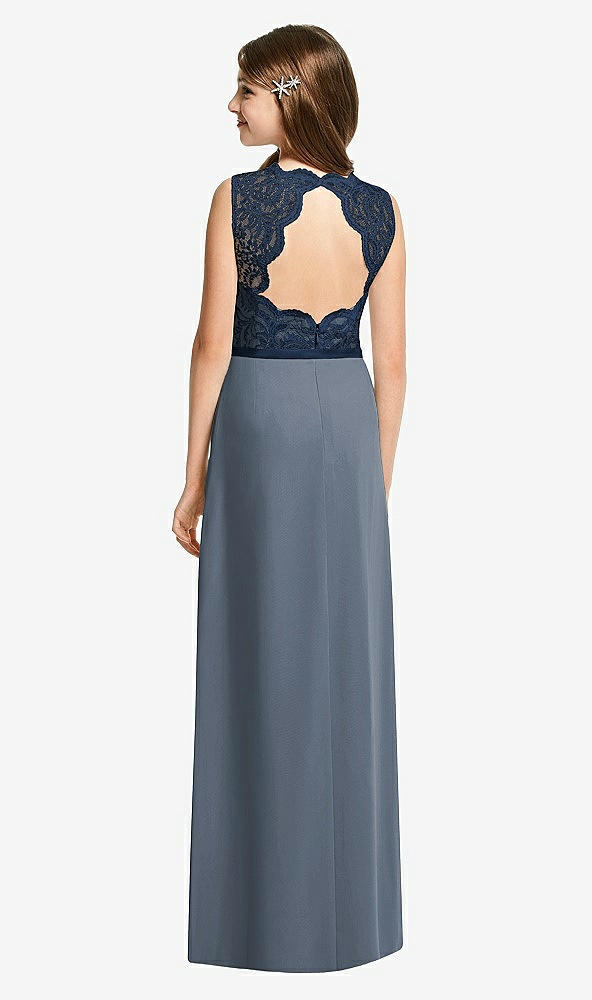 Back View - Silverstone & Midnight Navy Dessy Junior Bridesmaid Dress JR540