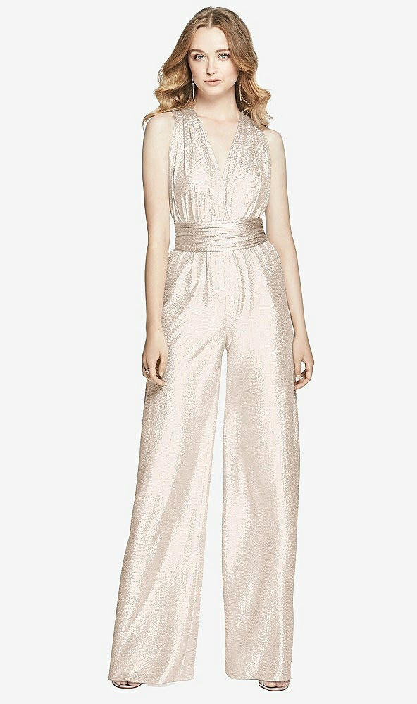 Front View - Rose Gold Soho Metallic Twist Jumpsuit