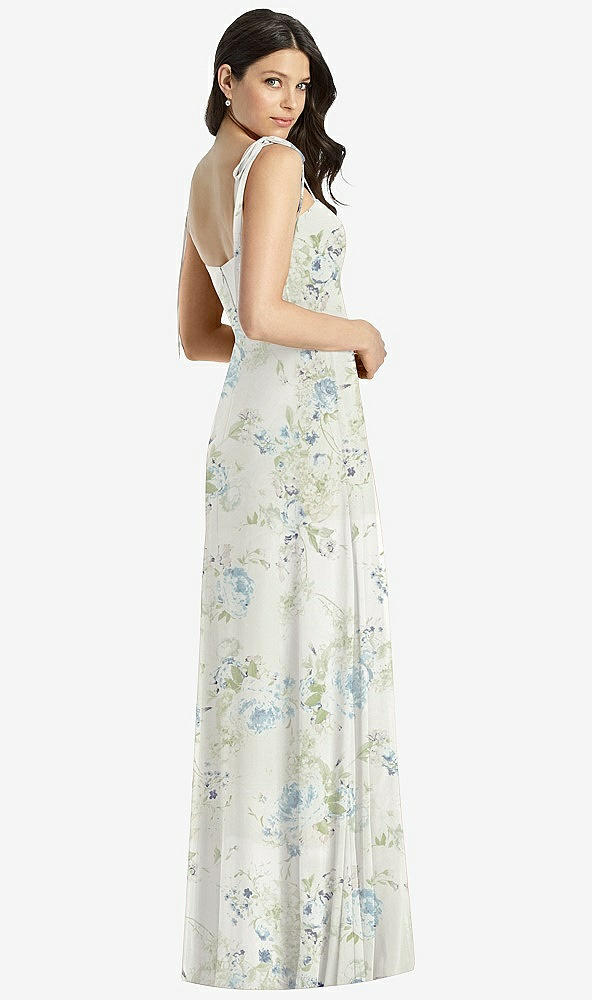 Back View - Bleu Garden Tie-Shoulder Chiffon Maxi Dress with Front Slit