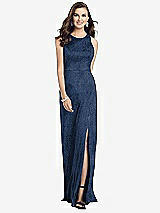 Front View Thumbnail - Midnight Navy Sleeveless Scoop Neck Metallic Trumpet Gown