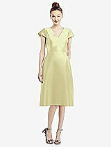 Front View Thumbnail - Butter Yellow Cap Sleeve V-Neck Satin Midi Dress with Pockets