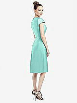 Rear View Thumbnail - Coastal Cap Sleeve V-Neck Satin Midi Dress with Pockets