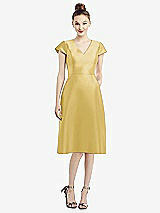 Front View Thumbnail - Maize Cap Sleeve V-Neck Satin Midi Dress with Pockets