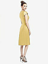 Rear View Thumbnail - Maize Cap Sleeve V-Neck Satin Midi Dress with Pockets