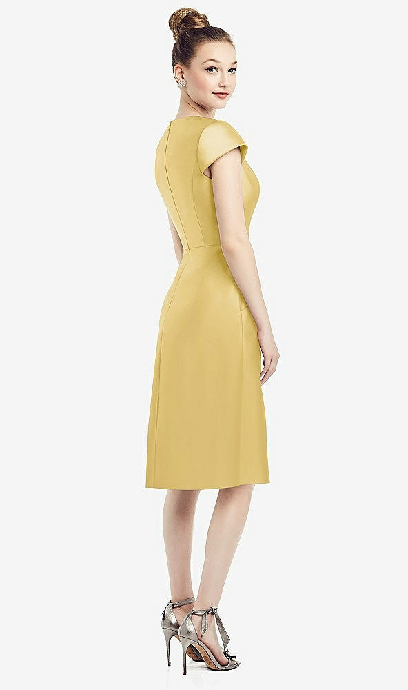 Back View - Maize Cap Sleeve V-Neck Satin Midi Dress with Pockets