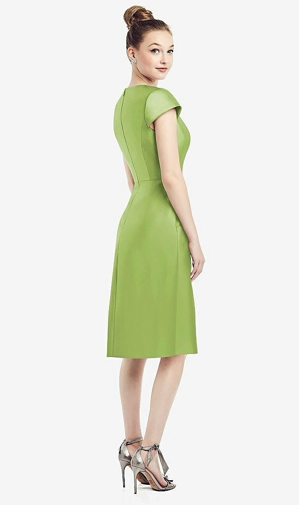 Back View - Mojito Cap Sleeve V-Neck Satin Midi Dress with Pockets