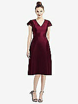 Front View Thumbnail - Cabernet Cap Sleeve V-Neck Satin Midi Dress with Pockets