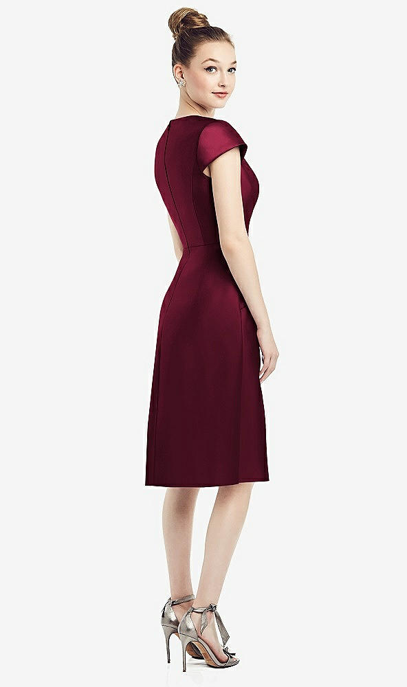 Back View - Cabernet Cap Sleeve V-Neck Satin Midi Dress with Pockets