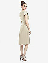 Rear View Thumbnail - Champagne Cap Sleeve V-Neck Satin Midi Dress with Pockets