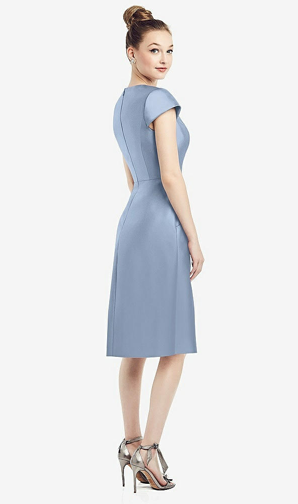 Back View - Cloudy Cap Sleeve V-Neck Satin Midi Dress with Pockets