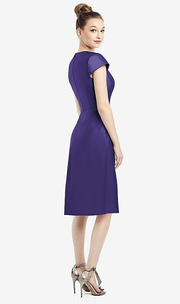 Back View - Grape Cap Sleeve V-Neck Satin Midi Dress with Pockets