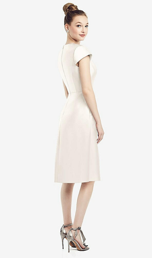 Back View - Ivory Cap Sleeve V-Neck Satin Midi Dress with Pockets