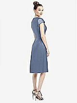 Rear View Thumbnail - Larkspur Blue Cap Sleeve V-Neck Satin Midi Dress with Pockets