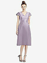 Front View Thumbnail - Lilac Haze Cap Sleeve V-Neck Satin Midi Dress with Pockets