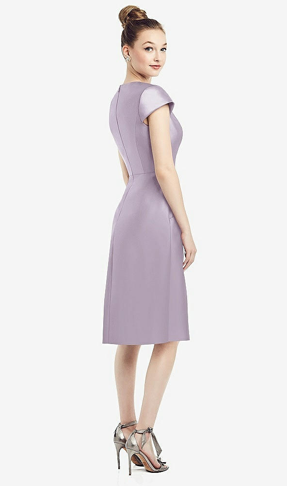 Back View - Lilac Haze Cap Sleeve V-Neck Satin Midi Dress with Pockets