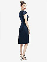 Rear View Thumbnail - Midnight Navy Cap Sleeve V-Neck Satin Midi Dress with Pockets