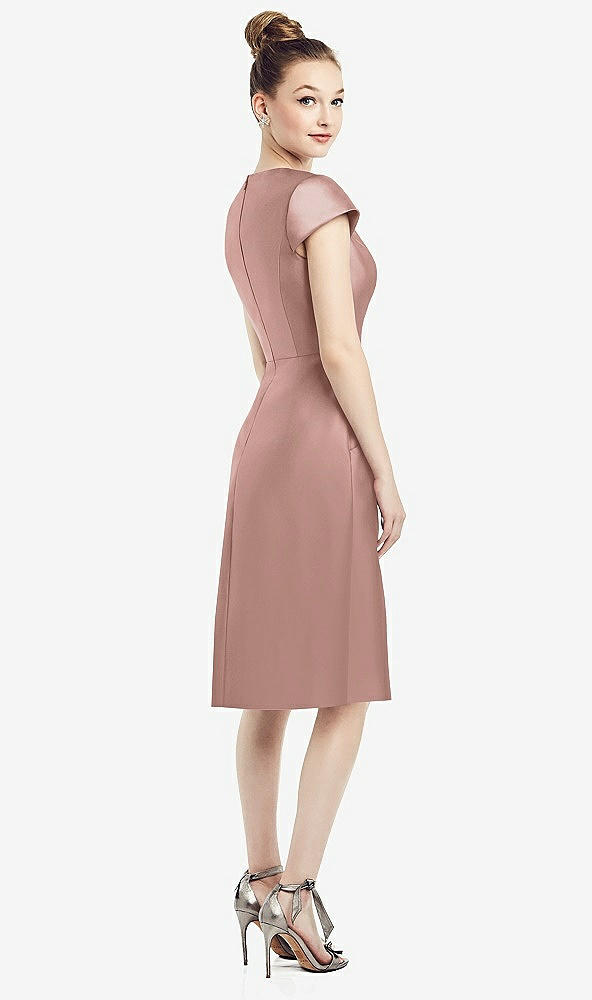 Back View - Neu Nude Cap Sleeve V-Neck Satin Midi Dress with Pockets