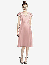 Front View Thumbnail - Rose Cap Sleeve V-Neck Satin Midi Dress with Pockets