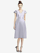 Front View Thumbnail - Silver Dove Cap Sleeve V-Neck Satin Midi Dress with Pockets