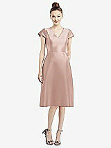 Front View Thumbnail - Toasted Sugar Cap Sleeve V-Neck Satin Midi Dress with Pockets