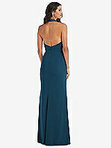 Rear View Thumbnail - Atlantic Blue Halter Tuxedo Maxi Dress with Front Slit