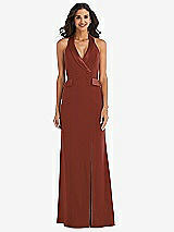 Front View Thumbnail - Auburn Moon Halter Tuxedo Maxi Dress with Front Slit