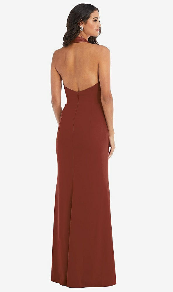 Back View - Auburn Moon Halter Tuxedo Maxi Dress with Front Slit