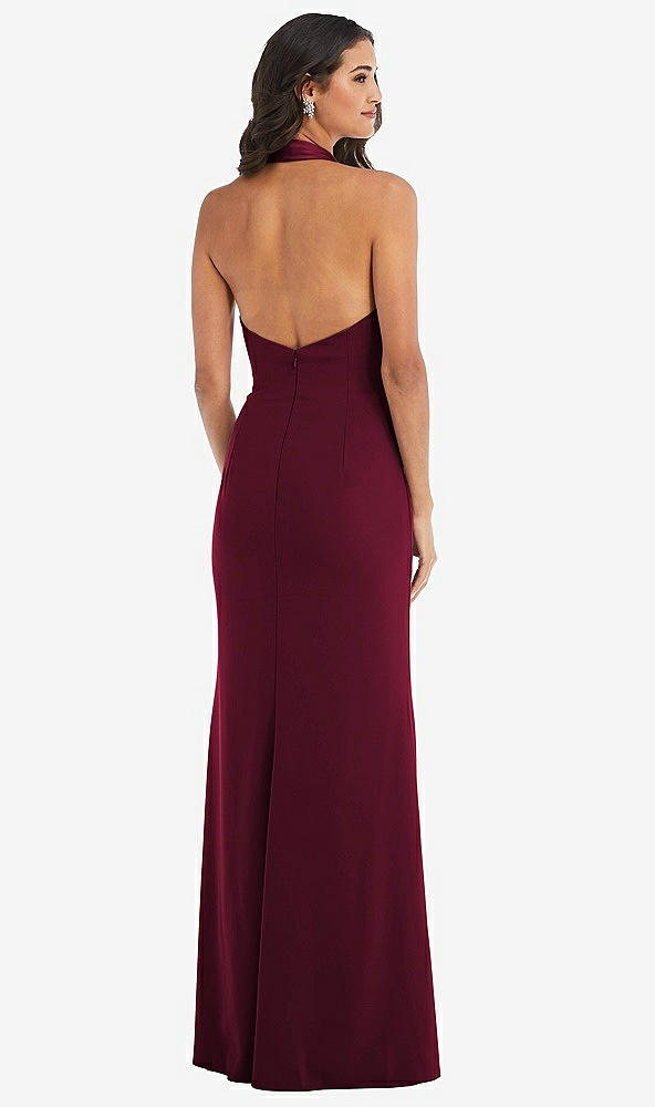 Back View - Cabernet Halter Tuxedo Maxi Dress with Front Slit