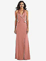 Front View Thumbnail - Desert Rose Halter Tuxedo Maxi Dress with Front Slit