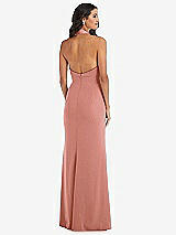 Rear View Thumbnail - Desert Rose Halter Tuxedo Maxi Dress with Front Slit