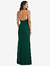 Rear View Thumbnail - Hunter Green Halter Tuxedo Maxi Dress with Front Slit