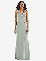 Front View Thumbnail - Willow Green Halter Tuxedo Maxi Dress with Front Slit