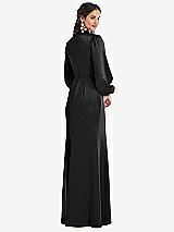 Rear View Thumbnail - Black High Collar Puff Sleeve Trumpet Gown - Darby