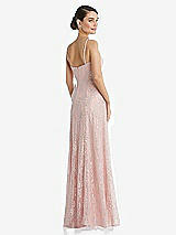 Rear View Thumbnail - Rose Metallic Lace Trumpet Dress with Adjustable Spaghetti Straps