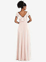 Rear View Thumbnail - Blush Ruffle-Trimmed V-Back Chiffon Maxi Dress