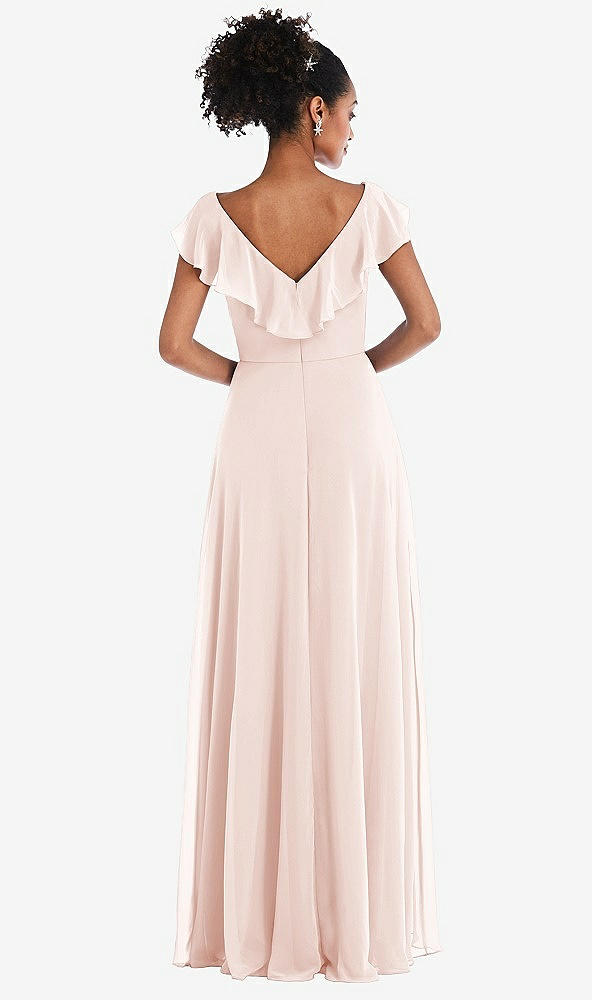 Back View - Blush Ruffle-Trimmed V-Back Chiffon Maxi Dress