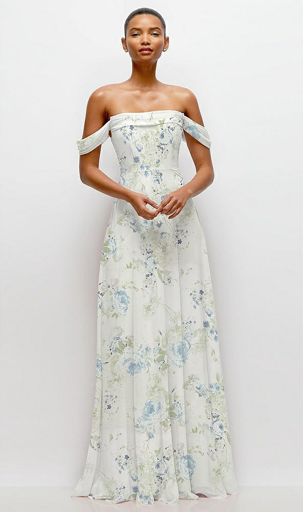 Front View - Bleu Garden Off-the-Shoulder Draped Neckline Maxi Dress