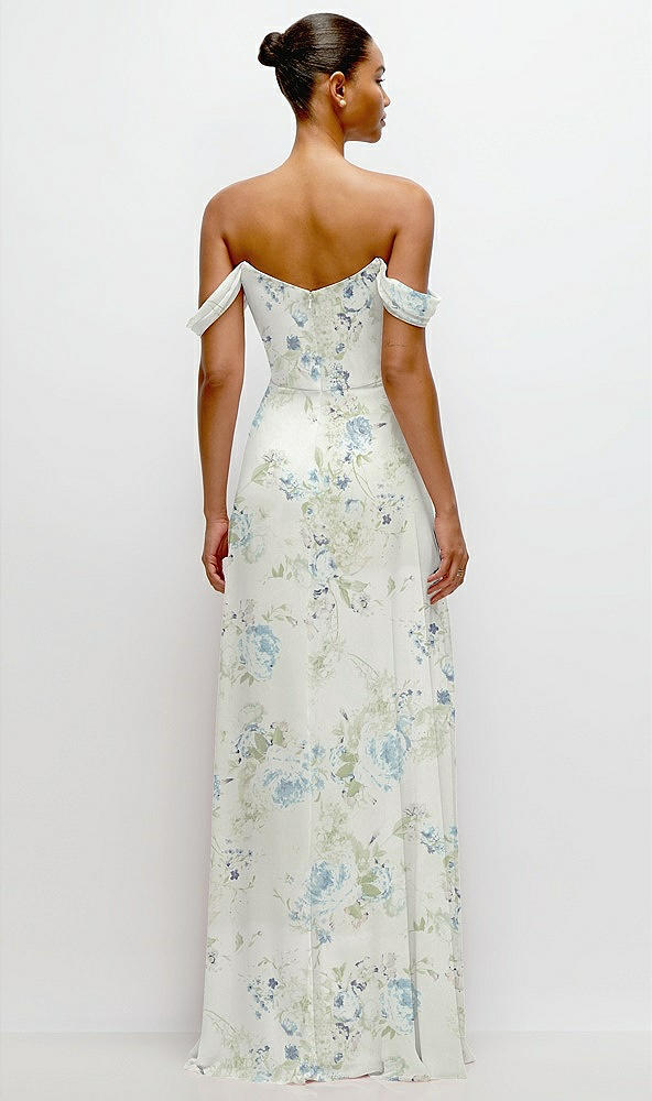 Back View - Bleu Garden Off-the-Shoulder Draped Neckline Maxi Dress