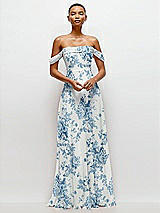 Front View Thumbnail - Cottage Rose Dusk Blue Off-the-Shoulder Draped Neckline Maxi Dress