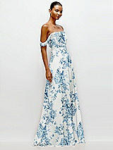 Side View Thumbnail - Cottage Rose Dusk Blue Off-the-Shoulder Draped Neckline Maxi Dress