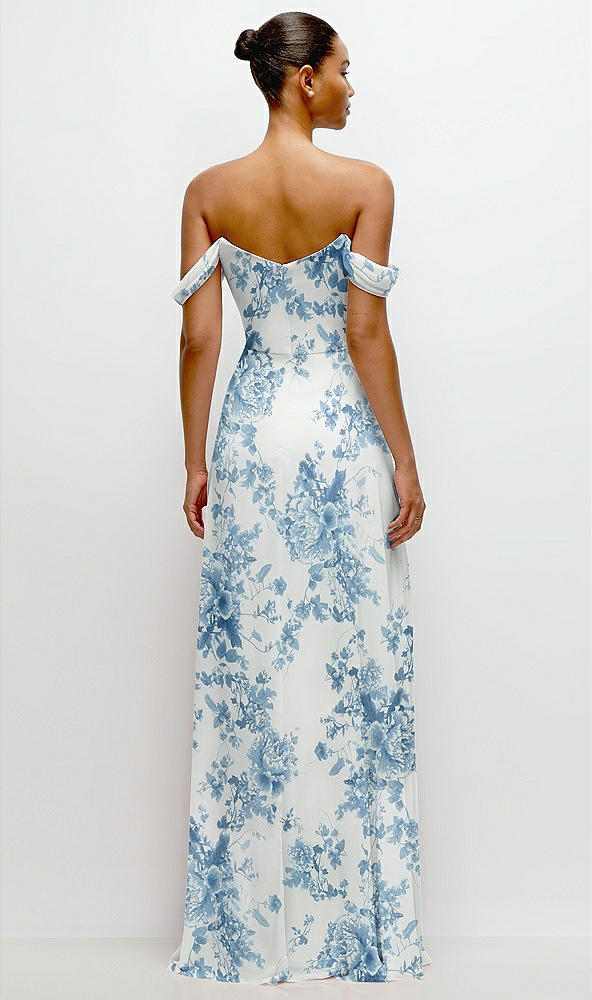 Back View - Cottage Rose Dusk Blue Off-the-Shoulder Draped Neckline Maxi Dress