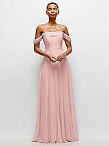 Front View Thumbnail - Rose Off-the-Shoulder Draped Neckline Maxi Dress