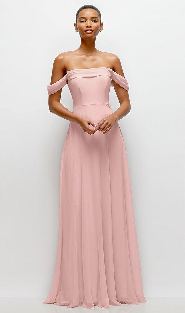 Front View - Rose Off-the-Shoulder Draped Neckline Maxi Dress